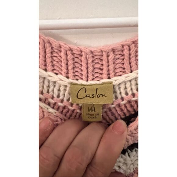 Caslon Women's Chevron Stripe Knit Fringe Poncho Sweater Multi-Color Size Medium - Picture 4 of 8